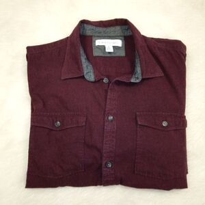 Calvin Klein Burgundy Button-Up Shirt, 2 pockets, Collar Band, Shoulder Detail